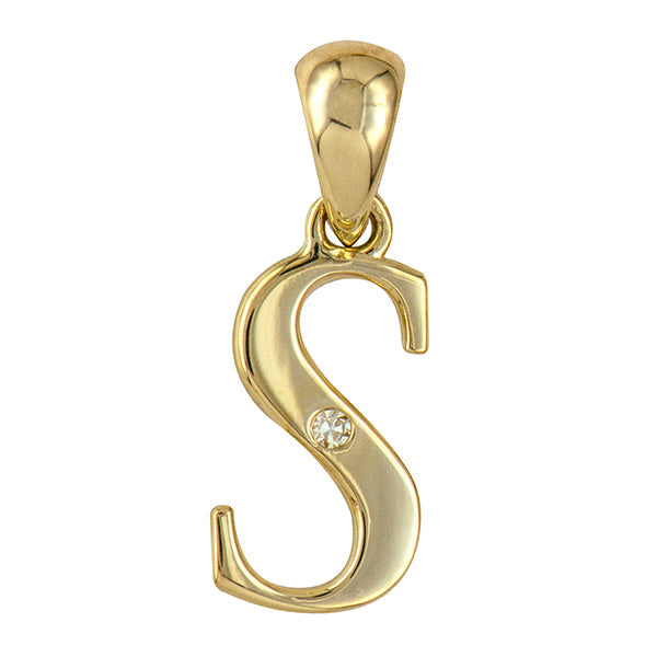 Diamond Set Block Initial Charm — S